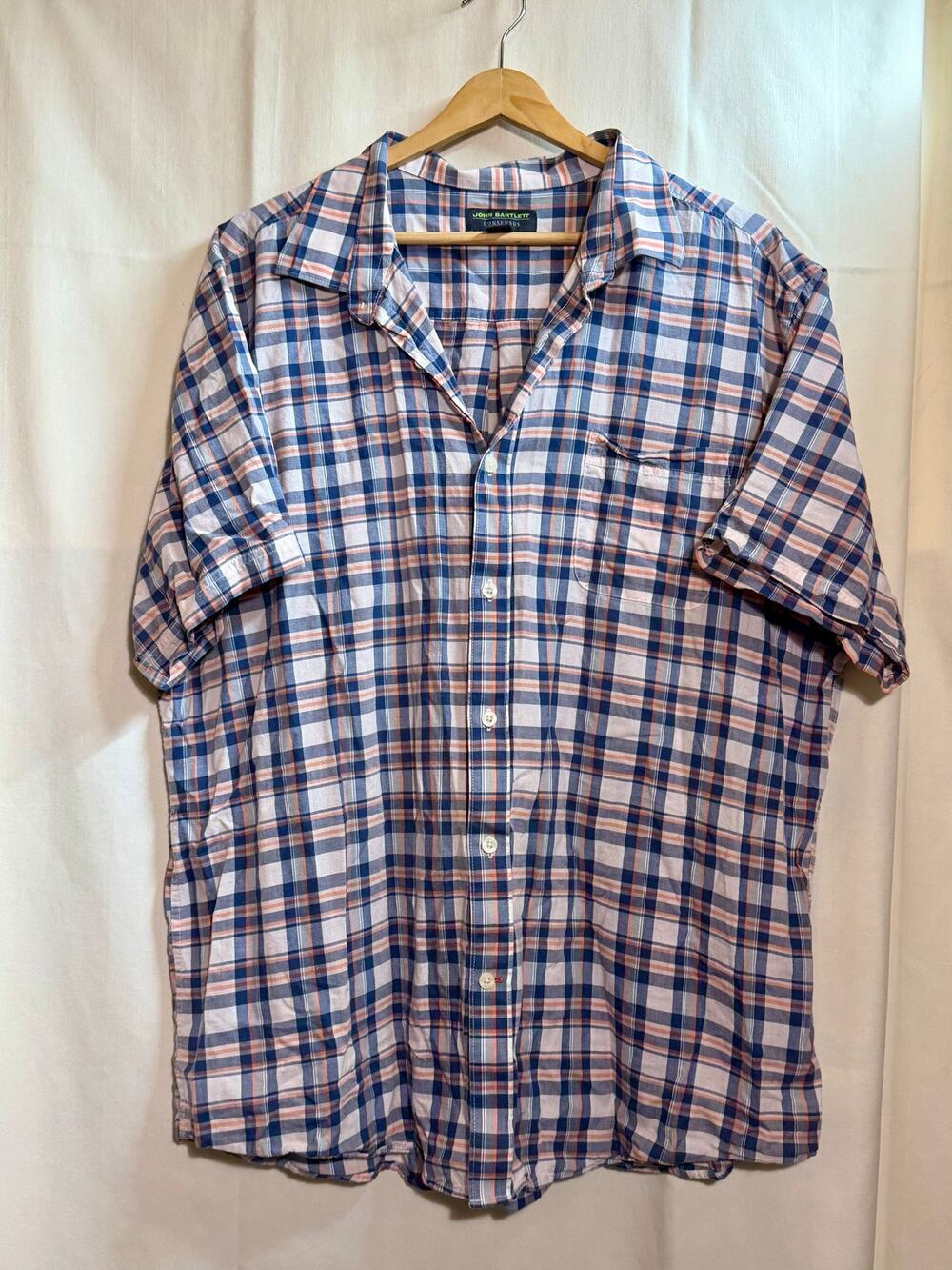John Bartlett Consensus Orange & Blue Plaid Shirt Men’s Size XL.